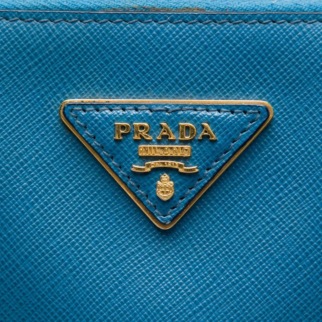 Prada Large Bicolor Saffiano Lux Galleria Double Zip Satchel Blue Leather Very good - Box View