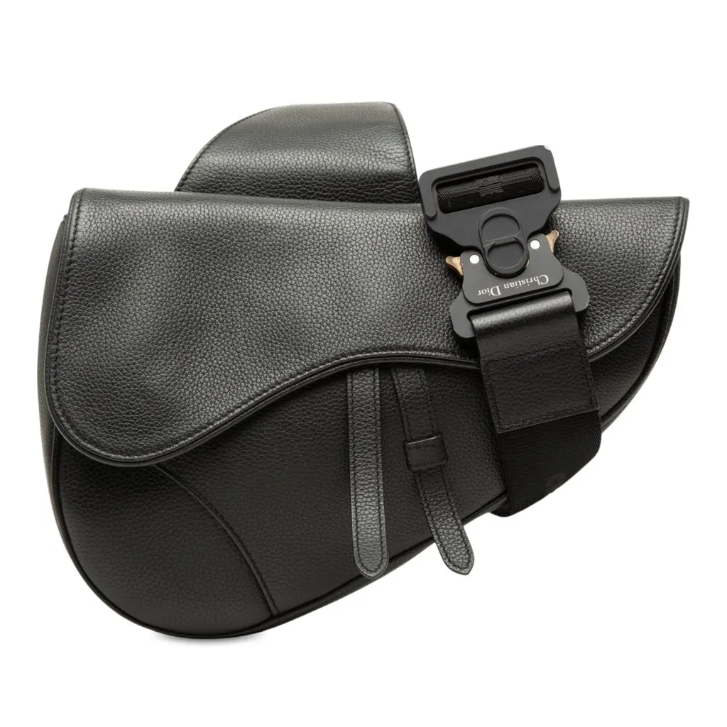 Dior Grained Calfskin Saddle Crossbody Black Leather Very good - Front View
