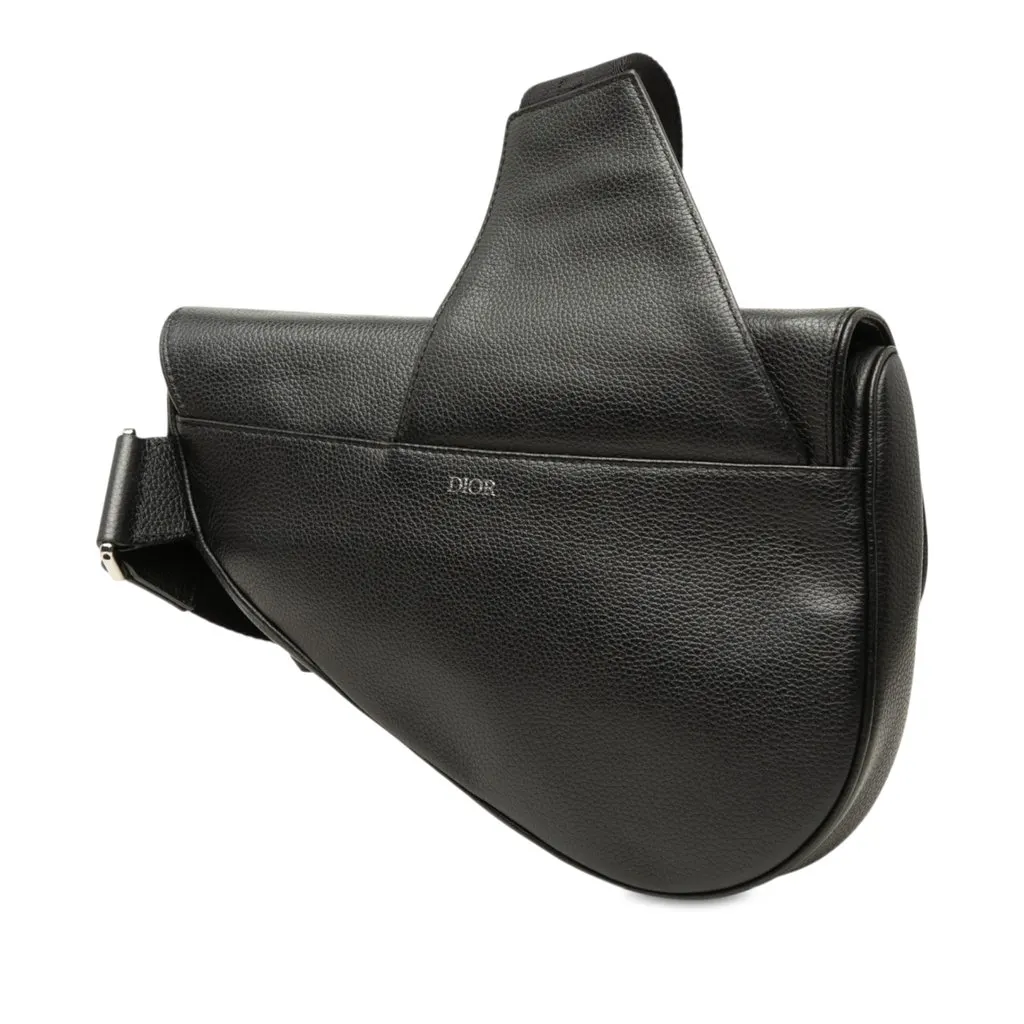 Dior Grained Calfskin Saddle Crossbody Black Leather Very good - Back View