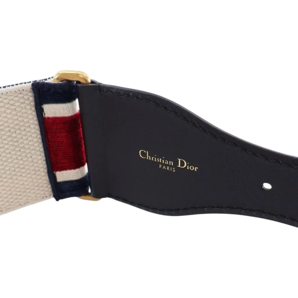 Dior Leather and Embroidered Canvas Wide Belt Black Leather Very good - Box View