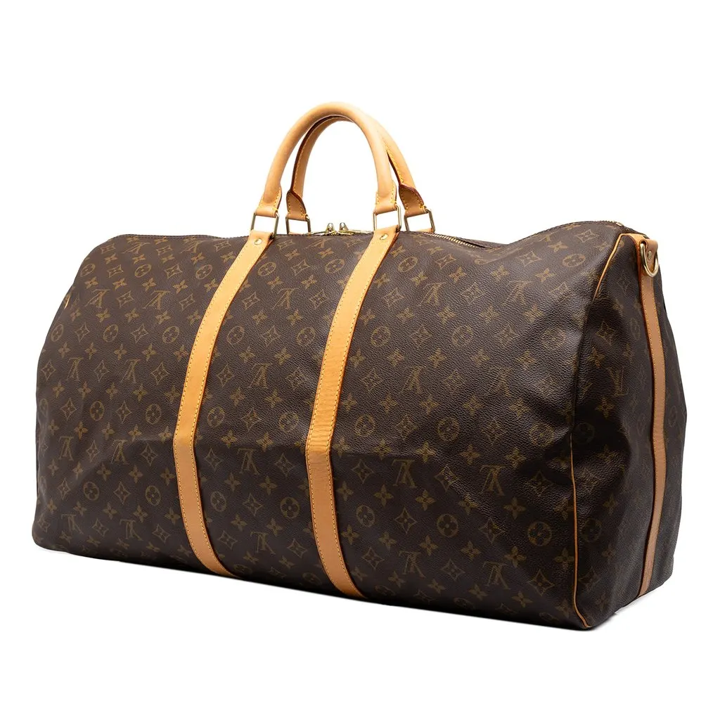 Louis Vuitton Monogram Keepall Bandouliere 60 Brown Canvas Good - Back View