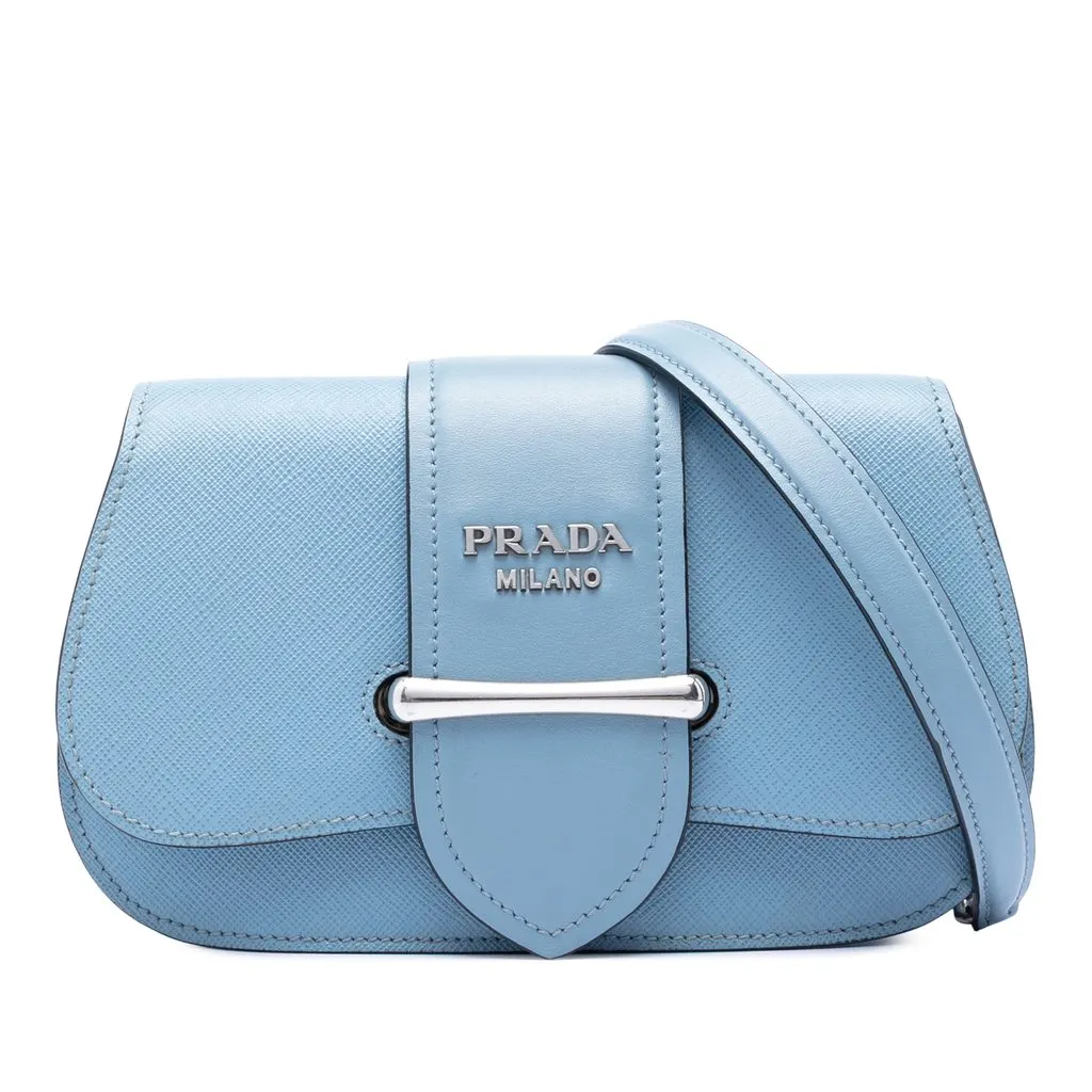 Prada Mini Saffiano Sidonie Crossbody Blue Leather Very good - Front View