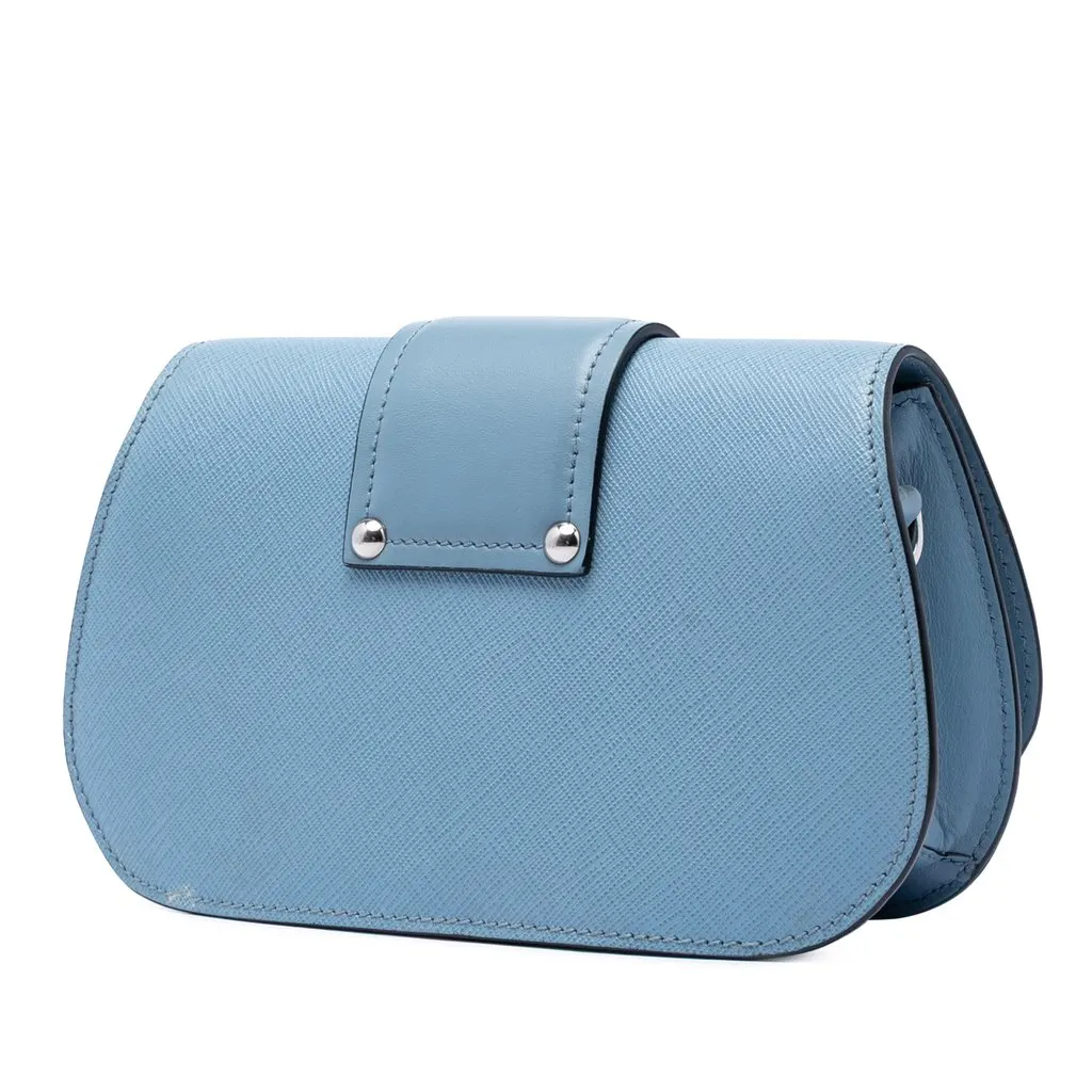 Prada Mini Saffiano Sidonie Crossbody Blue Leather Very good - Back View