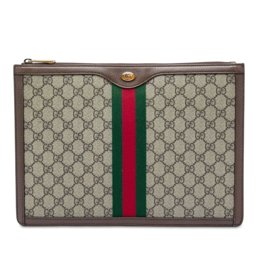 Gucci GG Supreme Web Ophidia Clutch Beige Canvas Very good - Front View