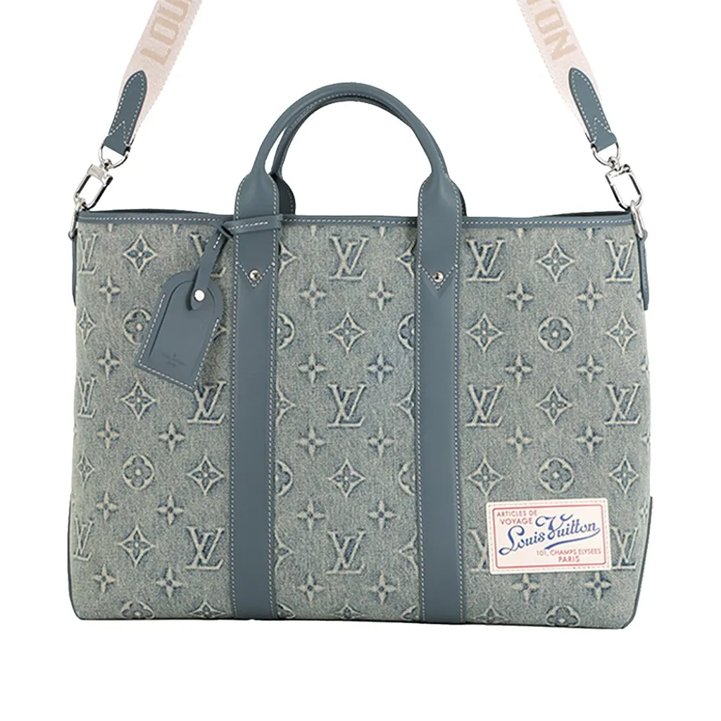 Louis Vuitton Monogram Washed Denim Weekend Tote Blue Very good - Front View