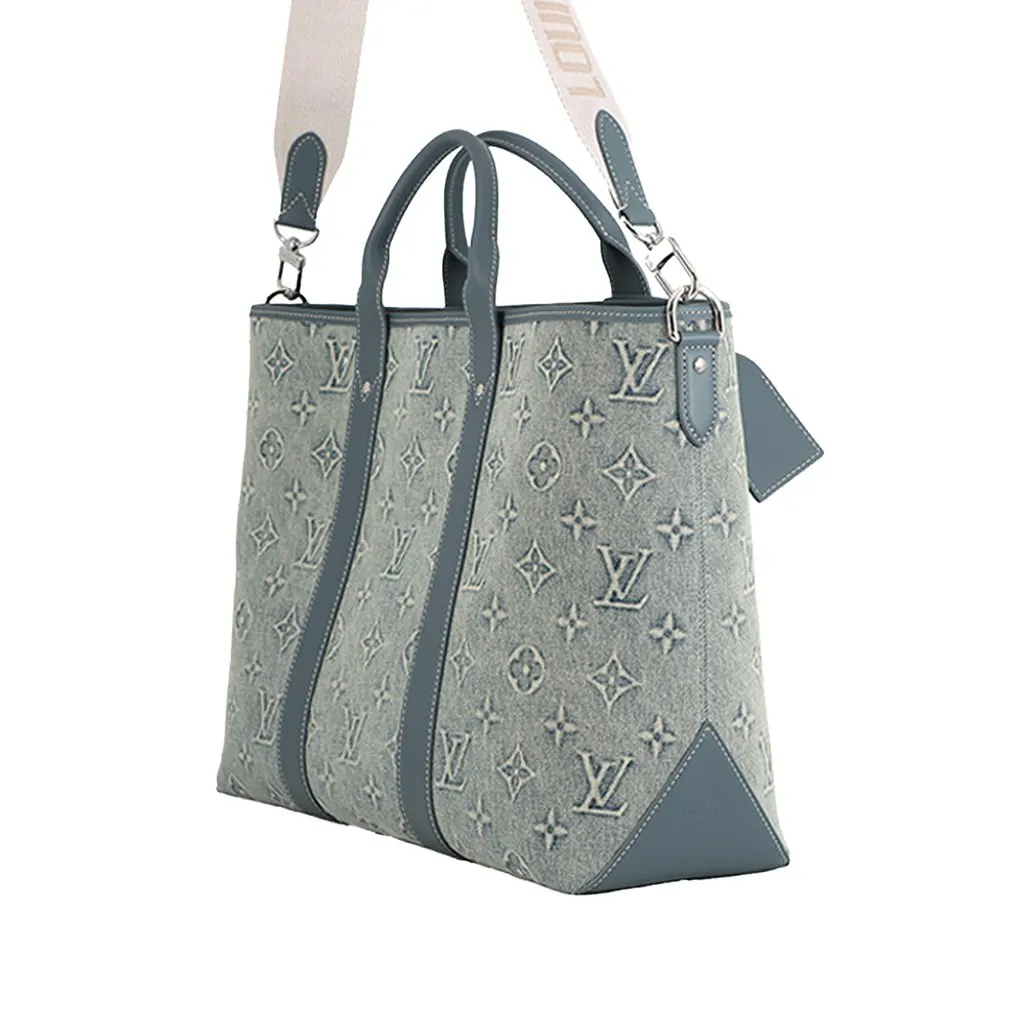 Louis Vuitton Monogram Washed Denim Weekend Tote Blue Very good - Back View
