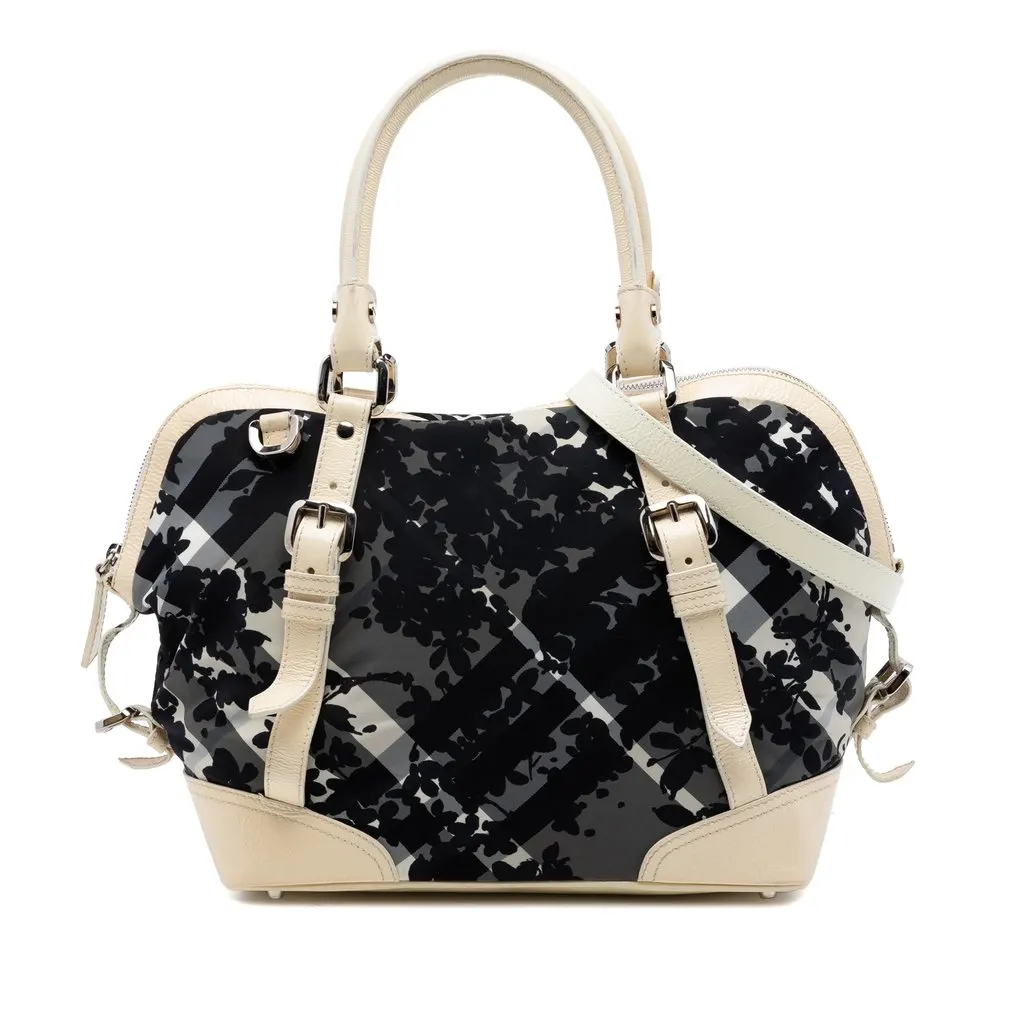 Burberry Floral Beat Check Nylon and Patent Foley Satchel