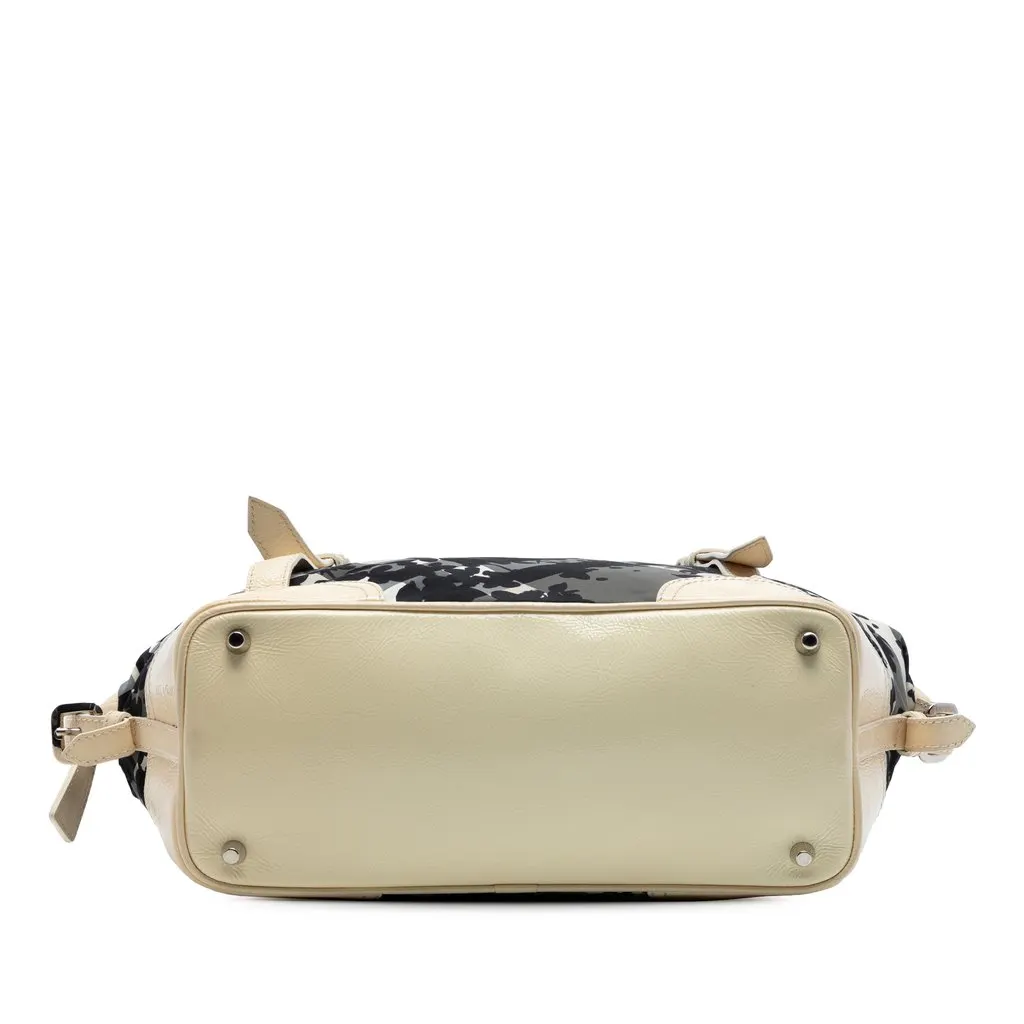 Burberry Floral Beat Check Nylon and Patent Foley Satchel Grey Good - Inside View