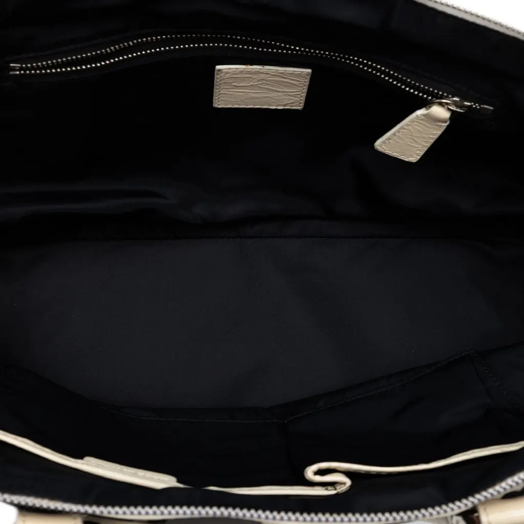 Burberry Floral Beat Check Nylon and Patent Foley Satchel Grey Good - Model View