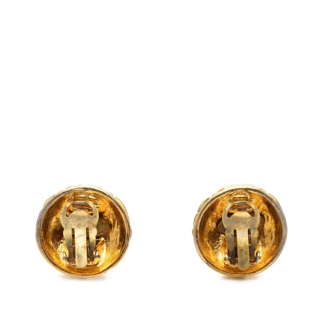 Chanel CC Quilted Gold Plated Clip On Earrings Gold Metal Very good - Back View