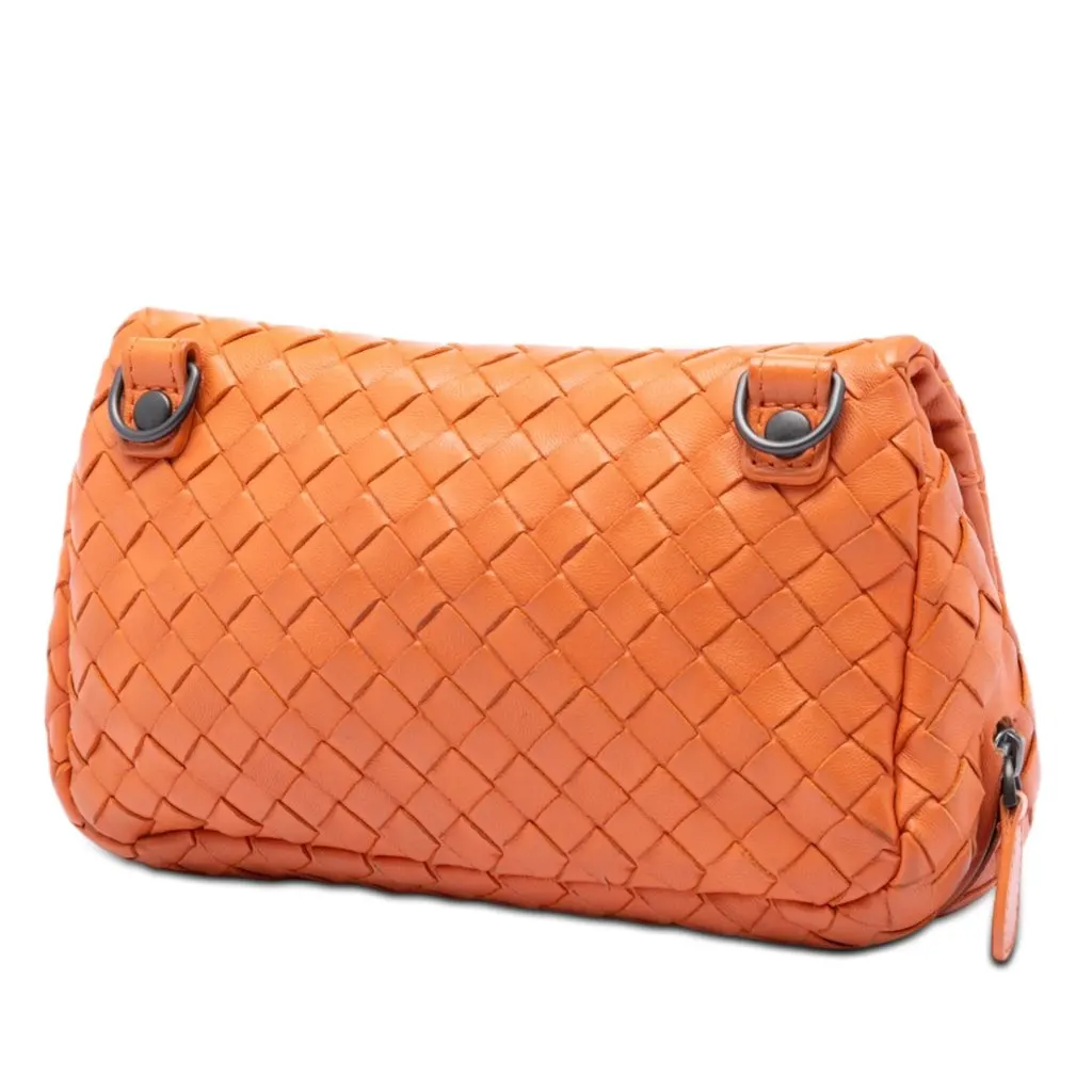 Bottega Veneta Mini Nappa Intrecciato Expandable Chain Flap Crossbody Orange Leather Very good - Back View