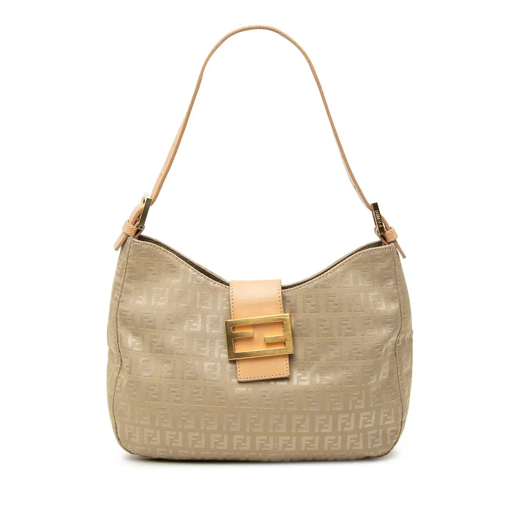 Fendi Zucchino Canvas Shoulder Bag Beige Very good - Front View