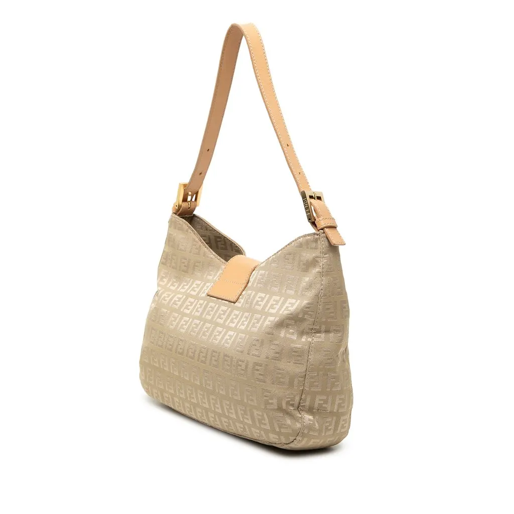 Fendi Zucchino Canvas Shoulder Bag Beige Very good - Back View