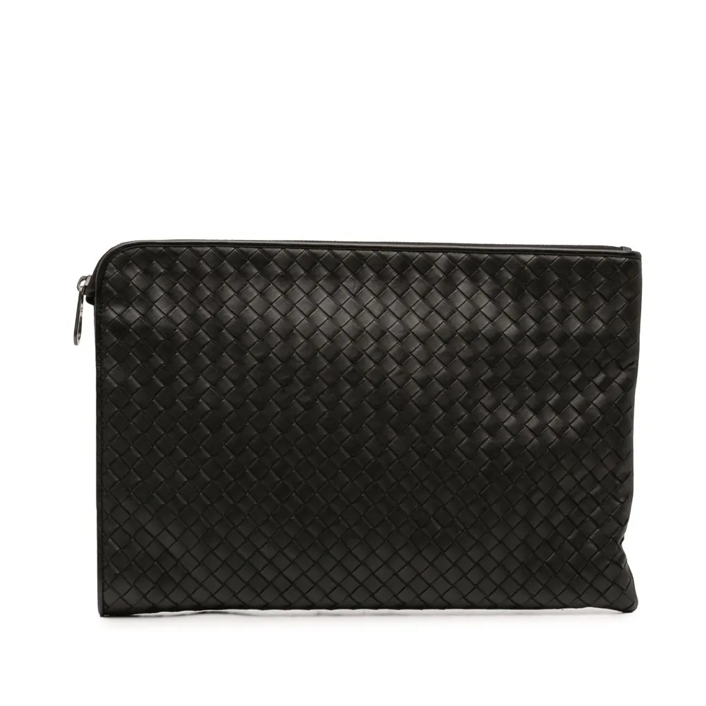 Bottega Veneta Medium Nappa Intrecciato Document Case Black Leather Very good - Front View