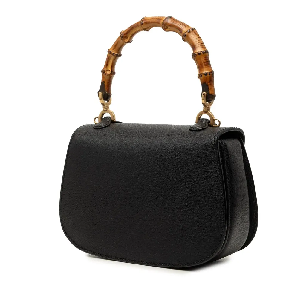 Gucci Small Grained Calfskin Bamboo Night Black Leather Very good - Back View