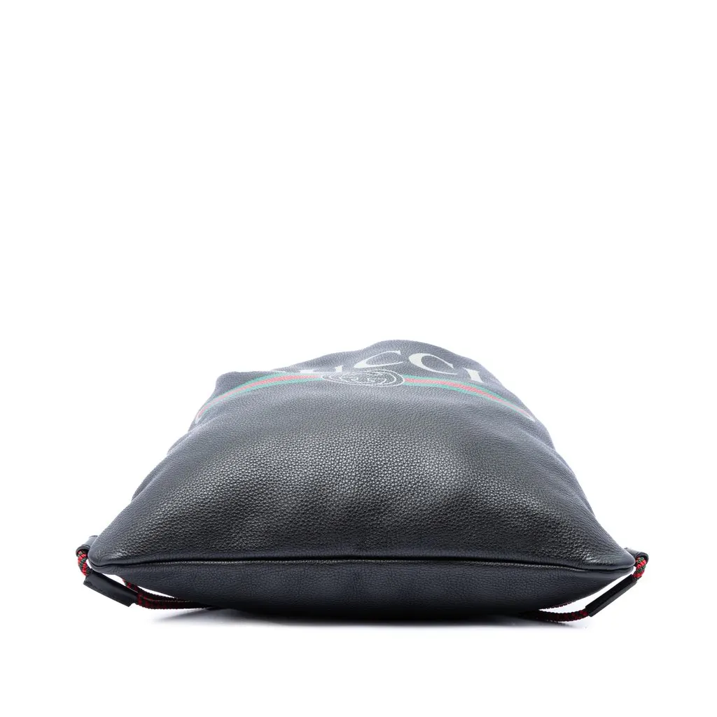 Gucci Grained Calfskin Web Logo Drawstring Backpack Black Leather Very good - Inside View