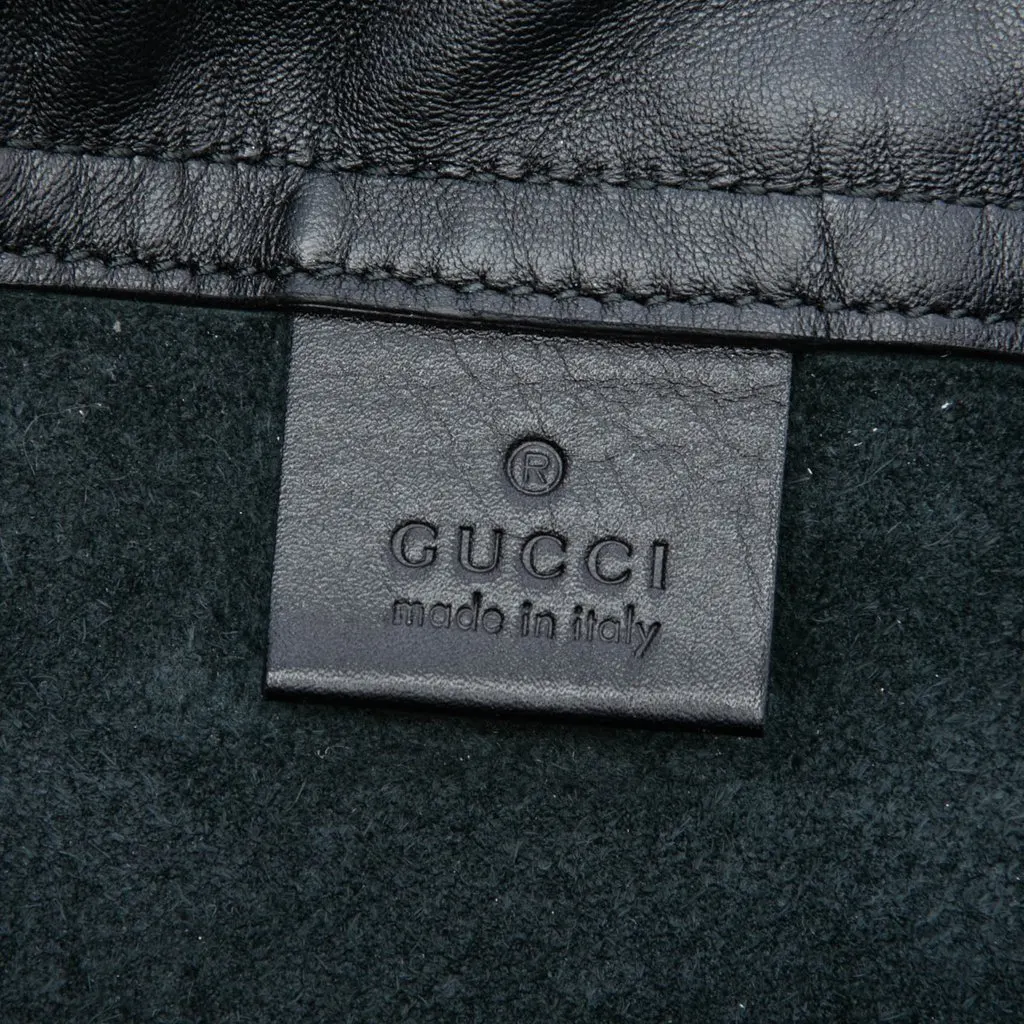 Gucci Grained Calfskin Web Logo Drawstring Backpack Black Leather Very good - Box View