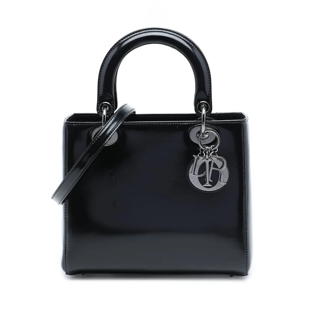 Dior Medium Patent Lady Dior Black Leather Very good - Front View