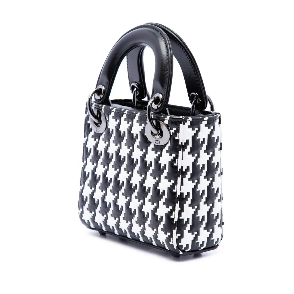 Dior Micro Calfskin Houndstooth Embossed Macro Lady Dior Black Leather Very good - Back View