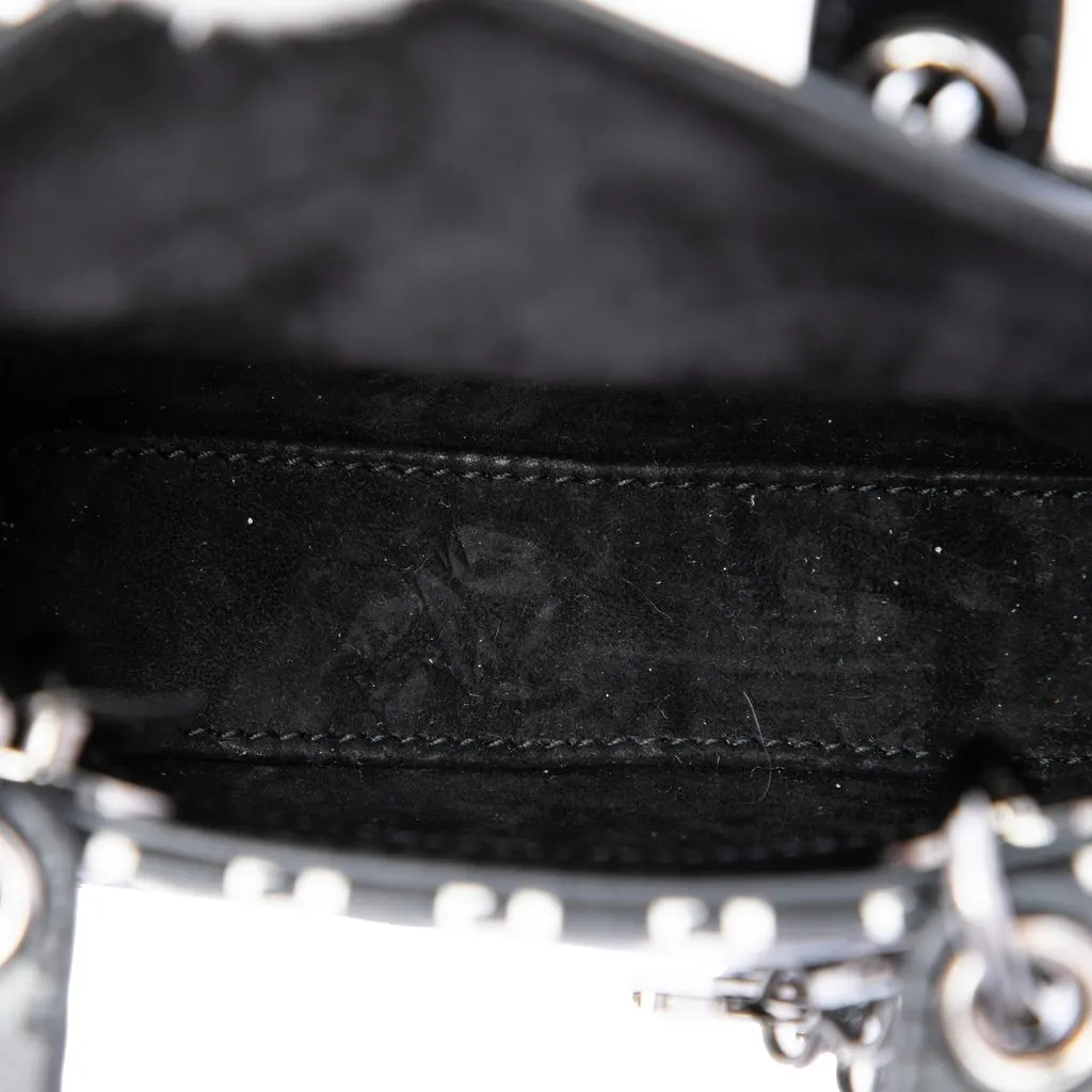 Dior Micro Calfskin Houndstooth Embossed Macro Lady Dior Black Leather Very good - Model View