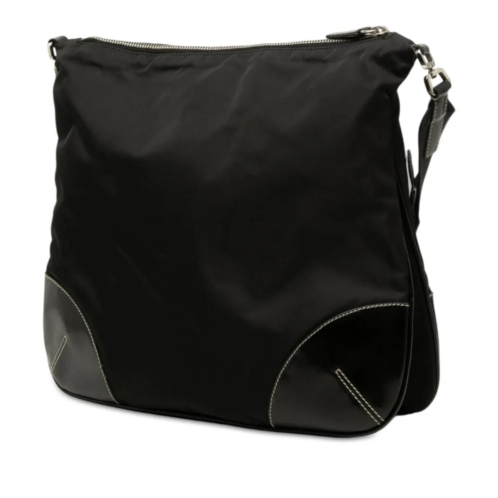 Prada Vitello Trimmed Tessuto Zip Top Crossbody Black Polyamide Very good - Back View