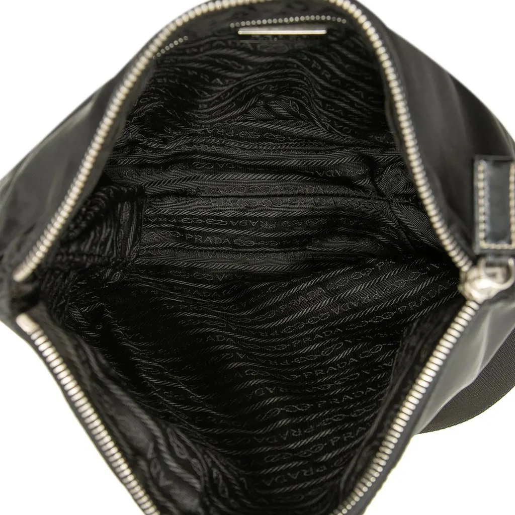 Prada Vitello Trimmed Tessuto Zip Top Crossbody Black Polyamide Very good - Model View