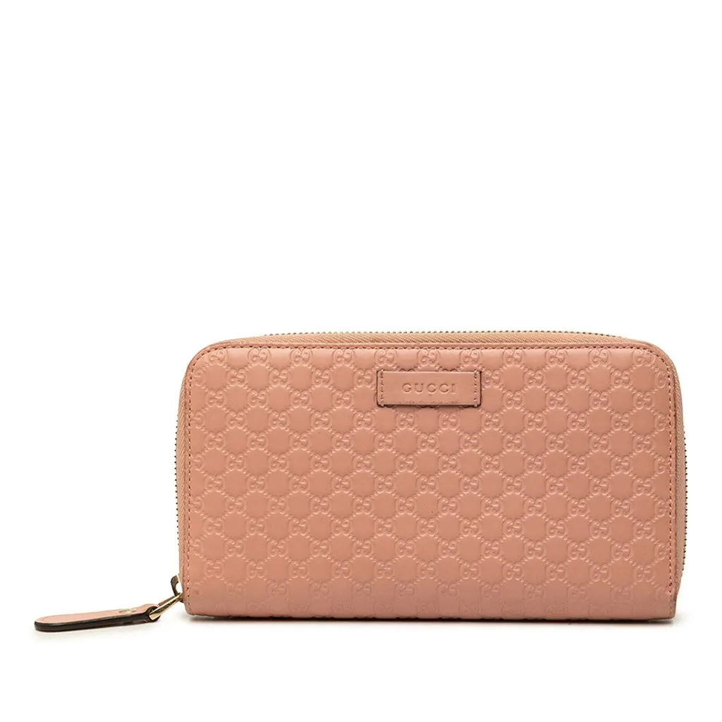 Gucci Microguccissima Zip Around Long Wallet Pink Leather Good - Front View