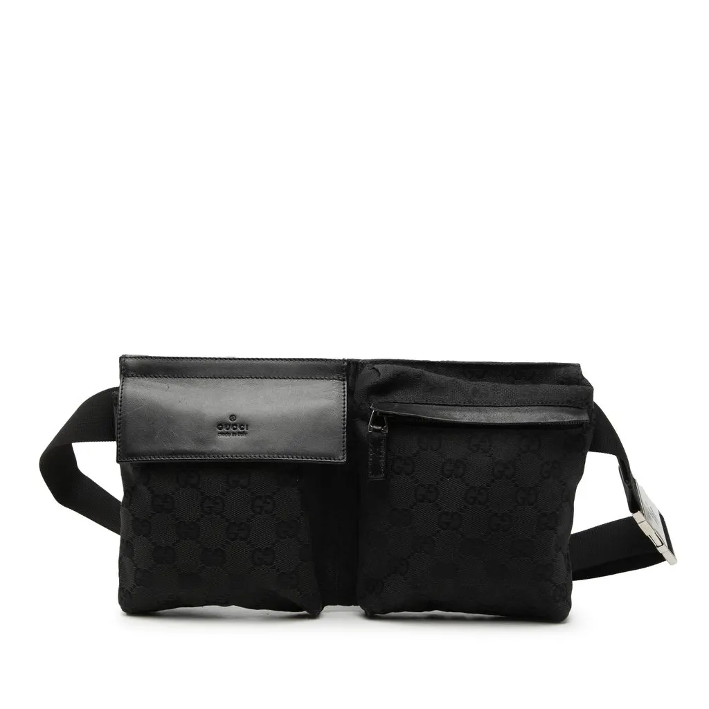 Gucci GG Canvas Double Pocket Belt Bag Black Very good - Front View