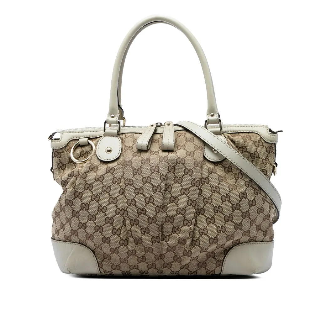 Gucci GG Canvas Sukey Satchel Beige Canvas Good - Front View
