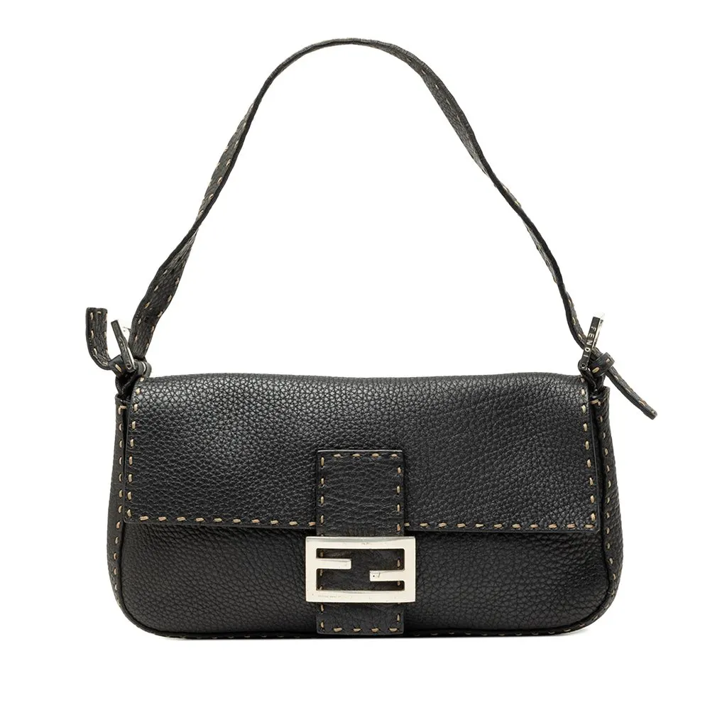 Fendi Leather Selleria Baguette Black Leather Good - Front View