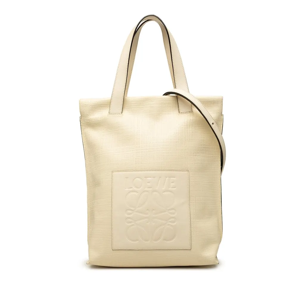 Loewe Linen Embossed Calfskin Anagram Shopper Tote