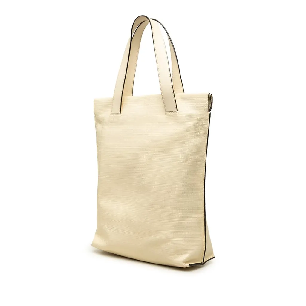 Loewe Linen Embossed Calfskin Anagram Shopper Tote Brown Leather Good - Back View