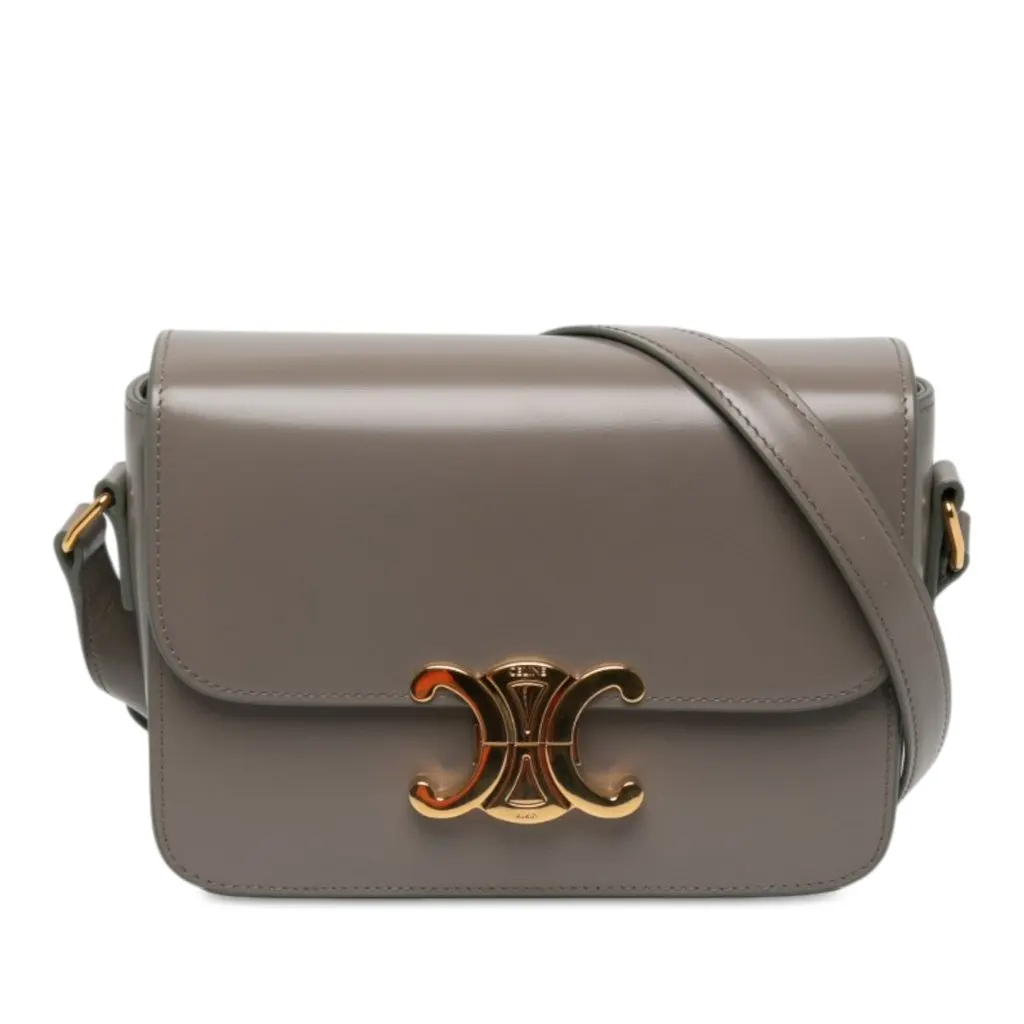 Celine Teen Shiny Calfskin Triomphe Crossbody Brown Leather Never worn - Front View