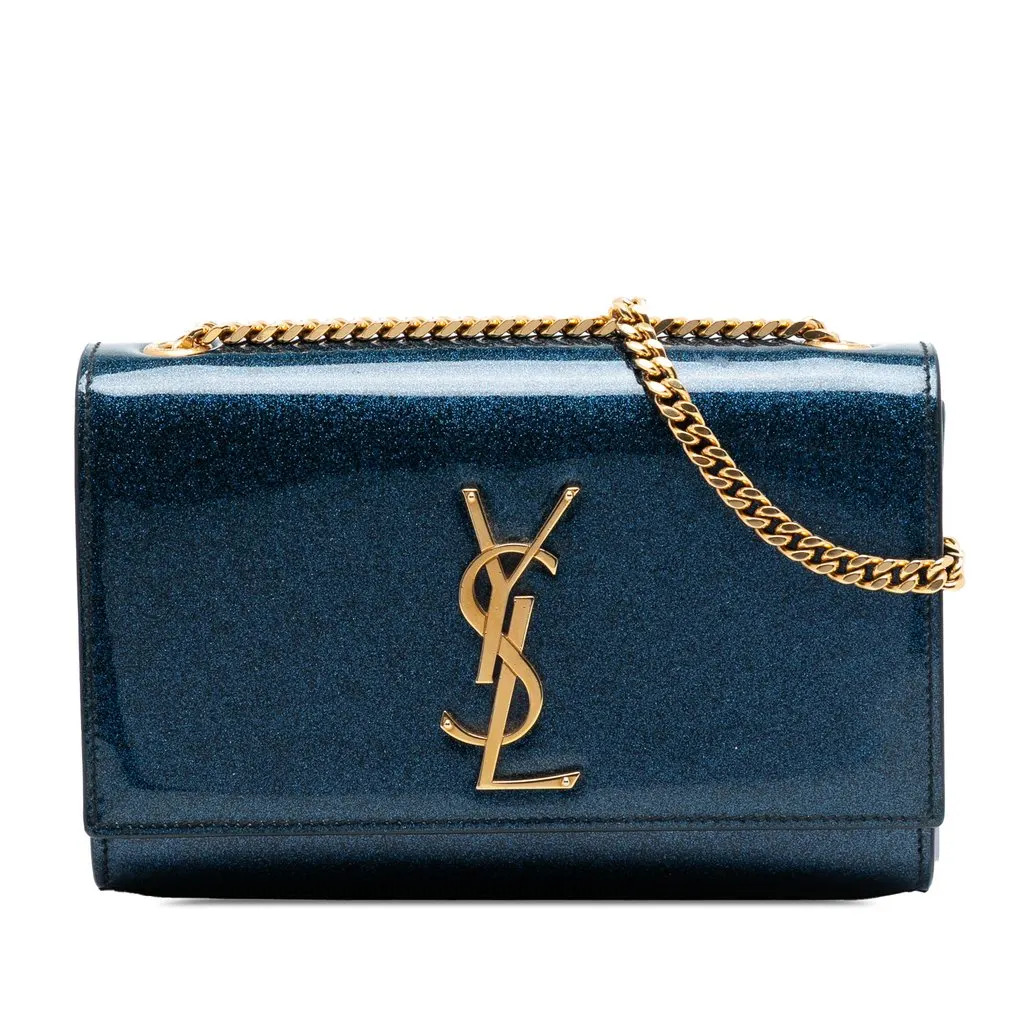 Saint Laurent Small Glitter Patent Kate Crossbody Blue Leather Very good - Front View