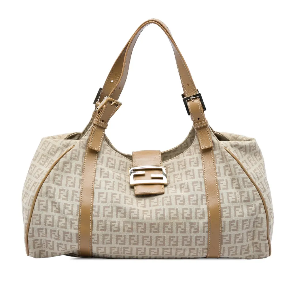 Fendi Zucchino Canvas Shoulder Bag Beige Canvas Very good - Front View