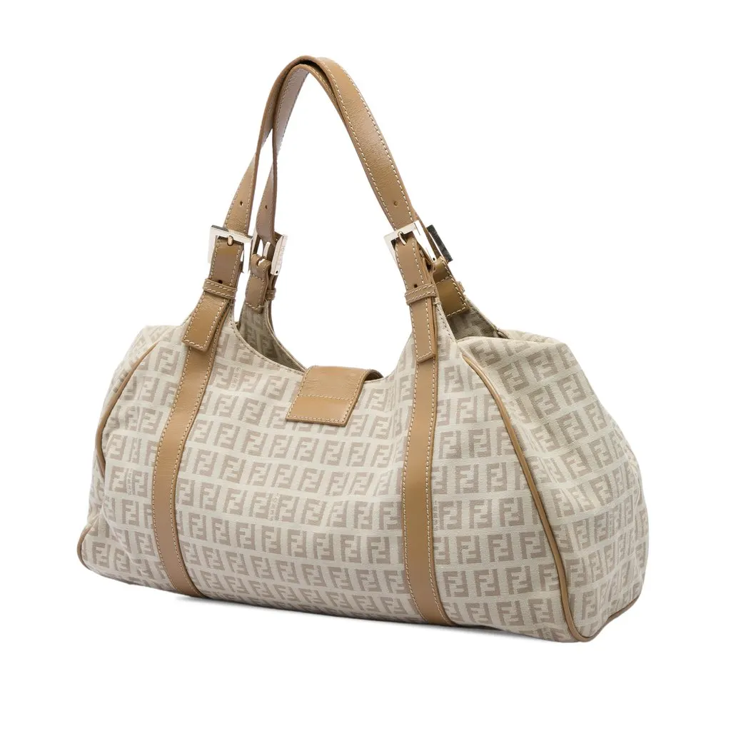 Fendi Zucchino Canvas Shoulder Bag Beige Canvas Very good - Back View