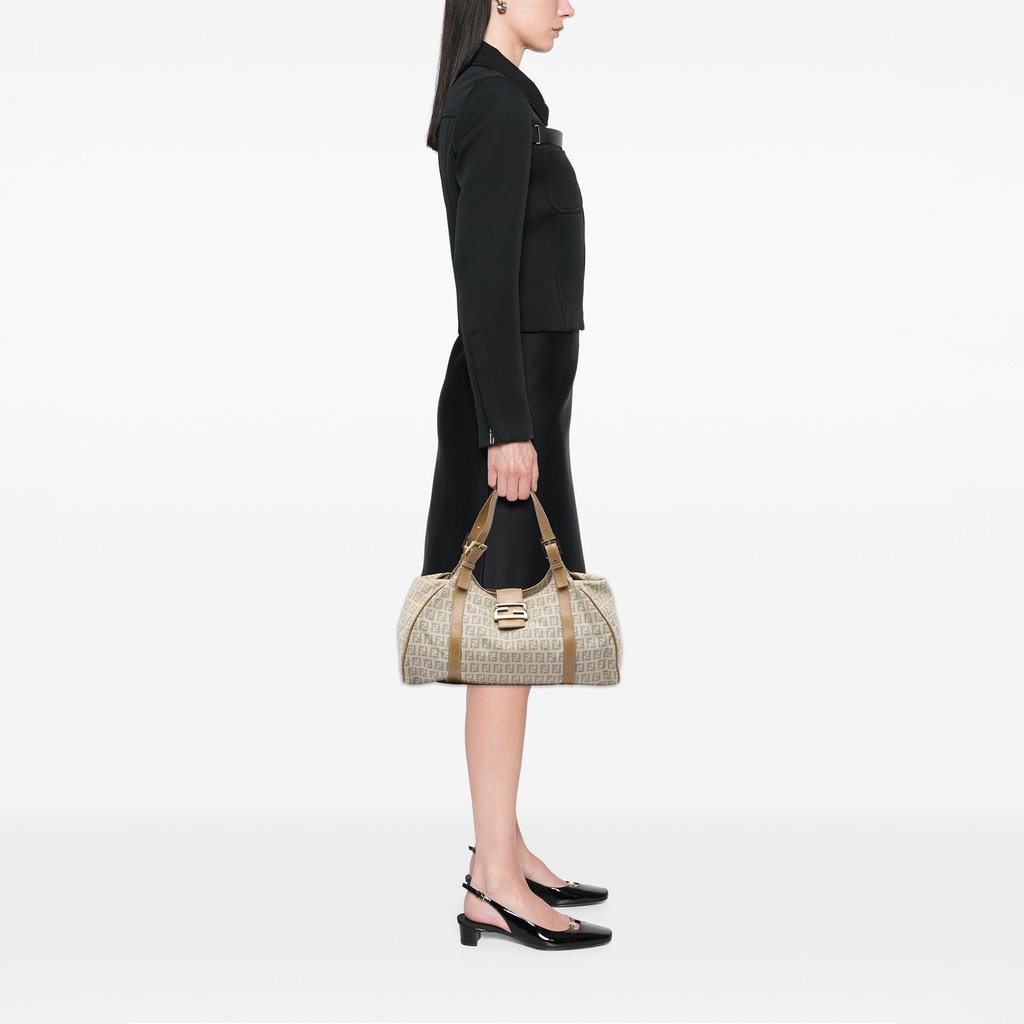Fendi Zucchino Canvas Shoulder Bag Beige | Libas Collective