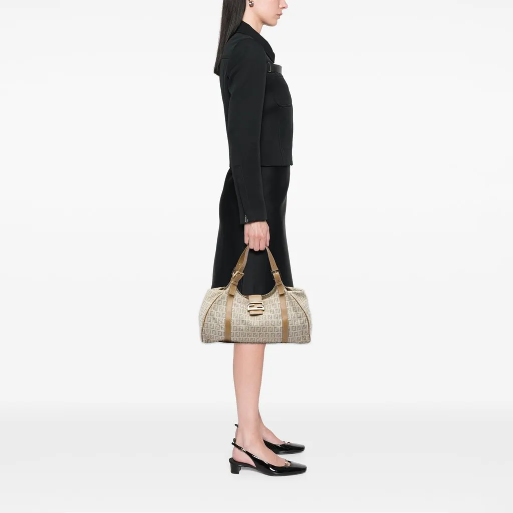 Fendi Zucchino Canvas Shoulder Bag Beige Canvas Very good - Box View