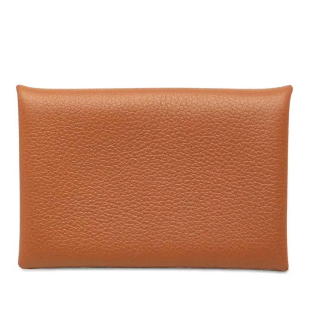 Hermès Epsom Calvi Card Holder Brown Leather Very good - Front View