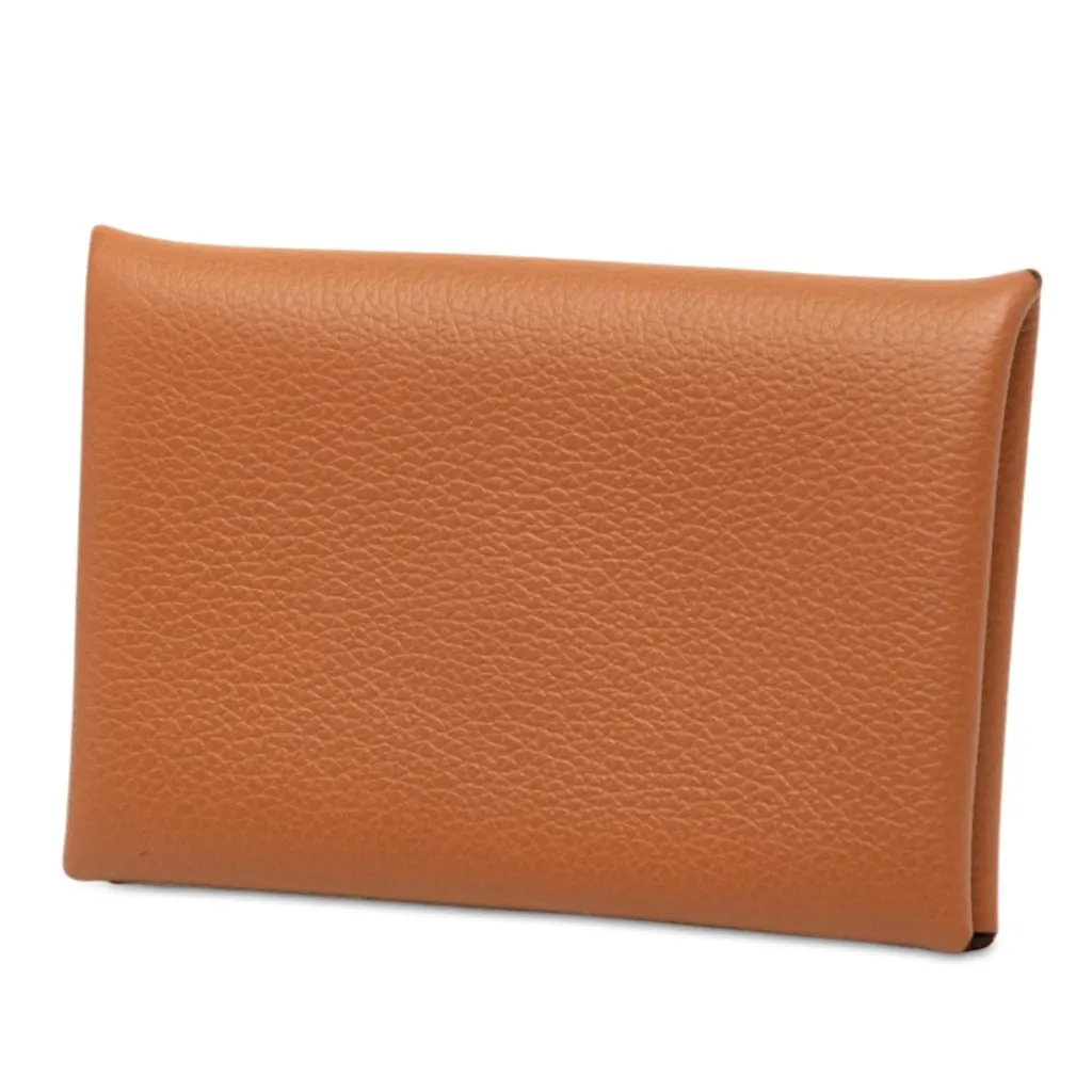 Hermès Epsom Calvi Card Holder Brown Leather Very good - Back View