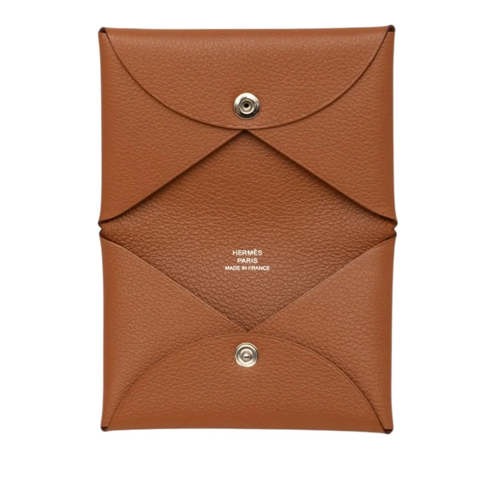 Hermès Epsom Calvi Card Holder Brown Leather Very good - Model View