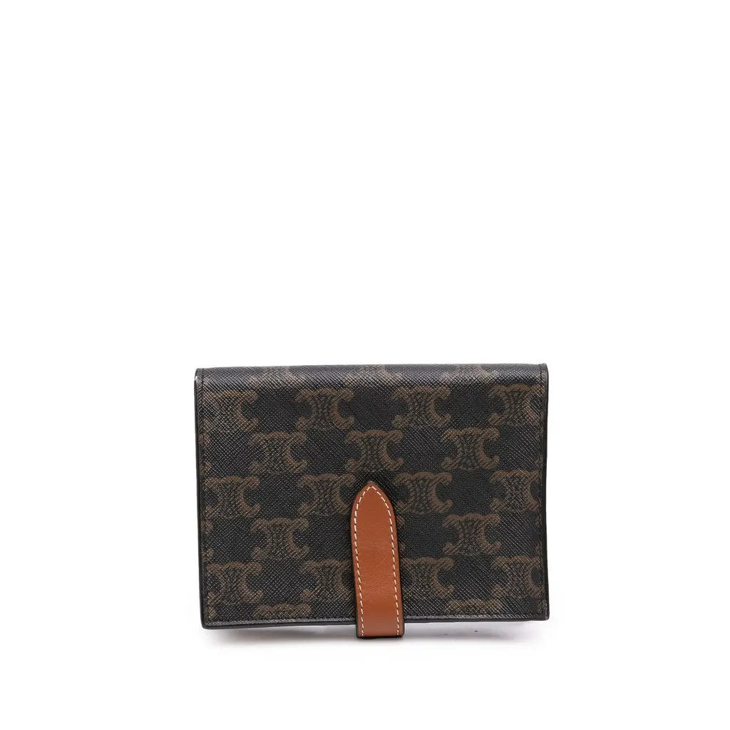 Celine Triomphe Coated Canvas Compact Wallet Brown Very good - Front View