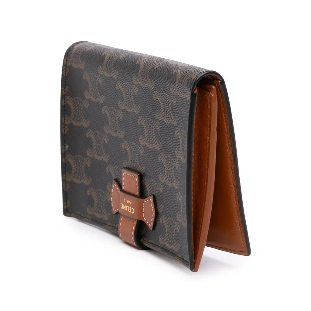 Celine Triomphe Coated Canvas Compact Wallet Brown Very good - Back View