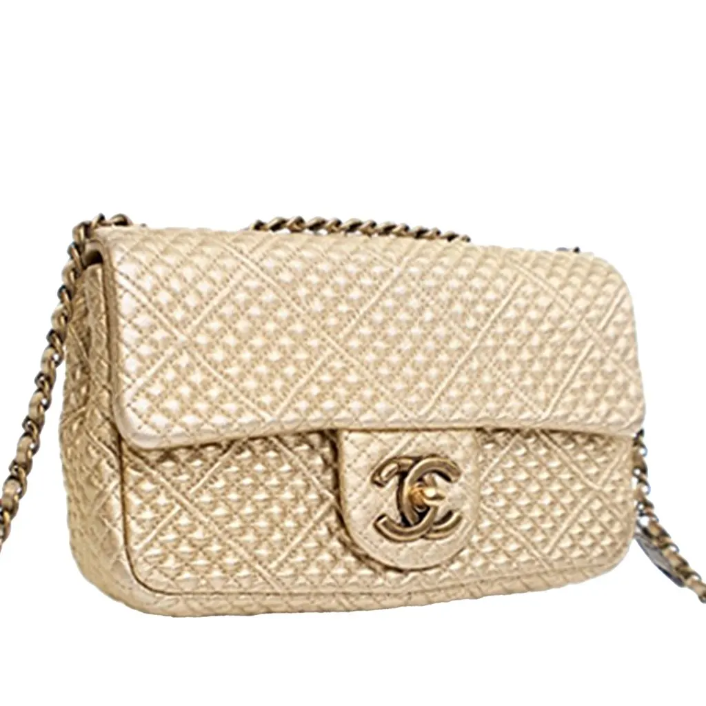 Chanel Small Micro Quilted Metallic Lambskin Coin Flap Gold Leather Very good - Inside View