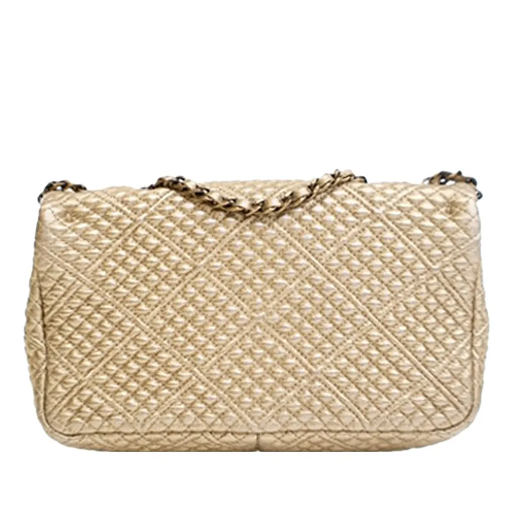 Chanel Small Micro Quilted Metallic Lambskin Coin Flap Gold Leather Very good - Model View