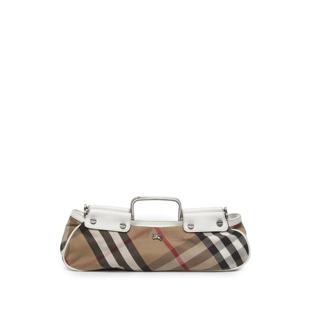 Burberry Supernova Check Canvas Handbag Brown Canvas Good - Front View