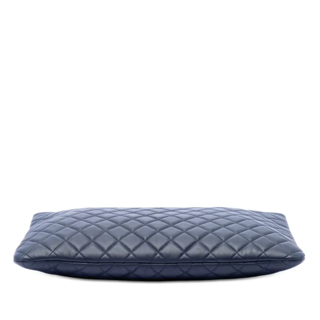 Chanel Large Quilted Lambskin Boy O Case Clutch Blue Leather Very good - Inside View