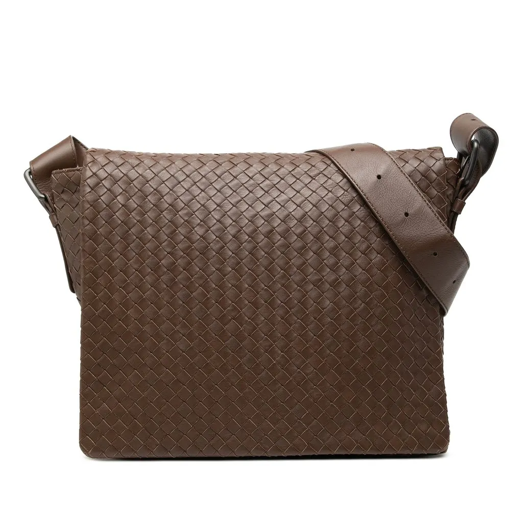 Bottega Veneta Nappa Intrecciato Messenger Bag Brown Leather Very good - Front View