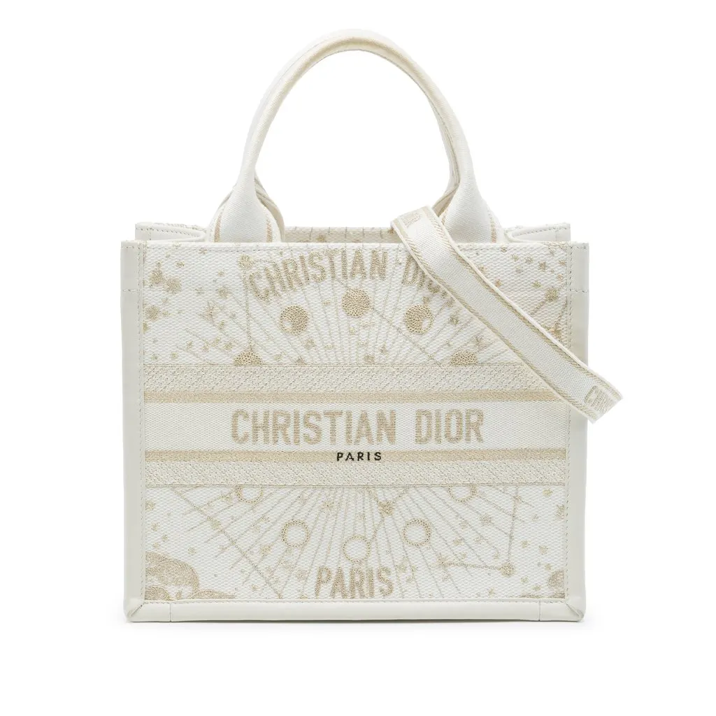 Dior Small Embroidered Canvas Gold Star Book Tote White Canvas Very good - Front View