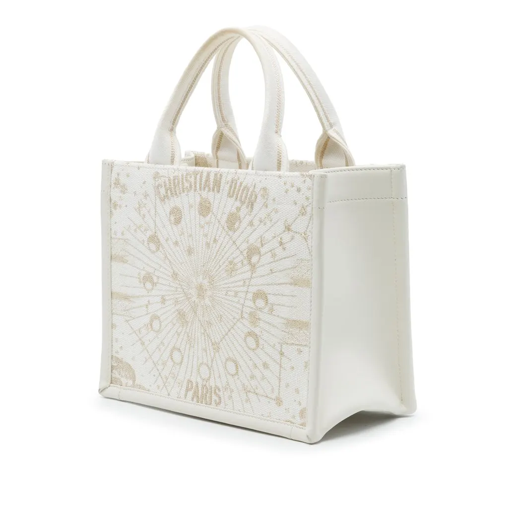 Dior Small Embroidered Canvas Gold Star Book Tote White Canvas Very good - Back View